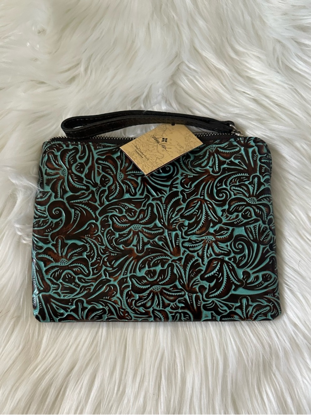 Patricia Nash Turquoise Tooled Leather Wristlet Clutch